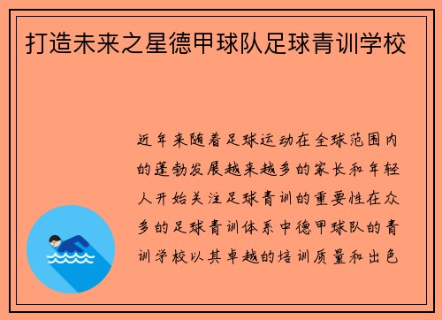 打造未来之星德甲球队足球青训学校