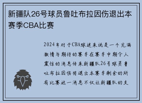 新疆队26号球员鲁吐布拉因伤退出本赛季CBA比赛